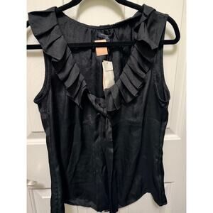 Banana Republic Petite Black Ruffle Sleeveless Blouse PL NWT